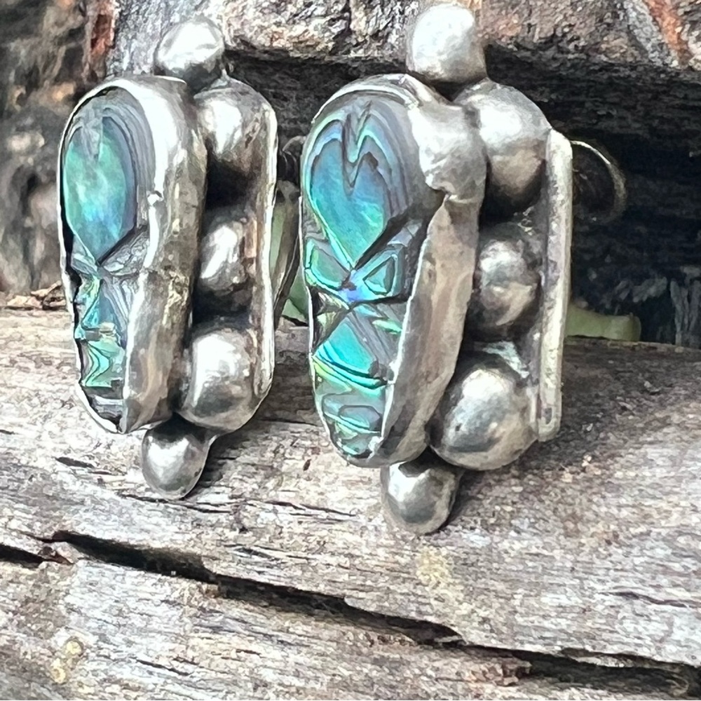 Vintage Taxco Mexico Sterling Silver Abalone Screw-Back Earrings – Stamped 925 - Picture 10 of 10